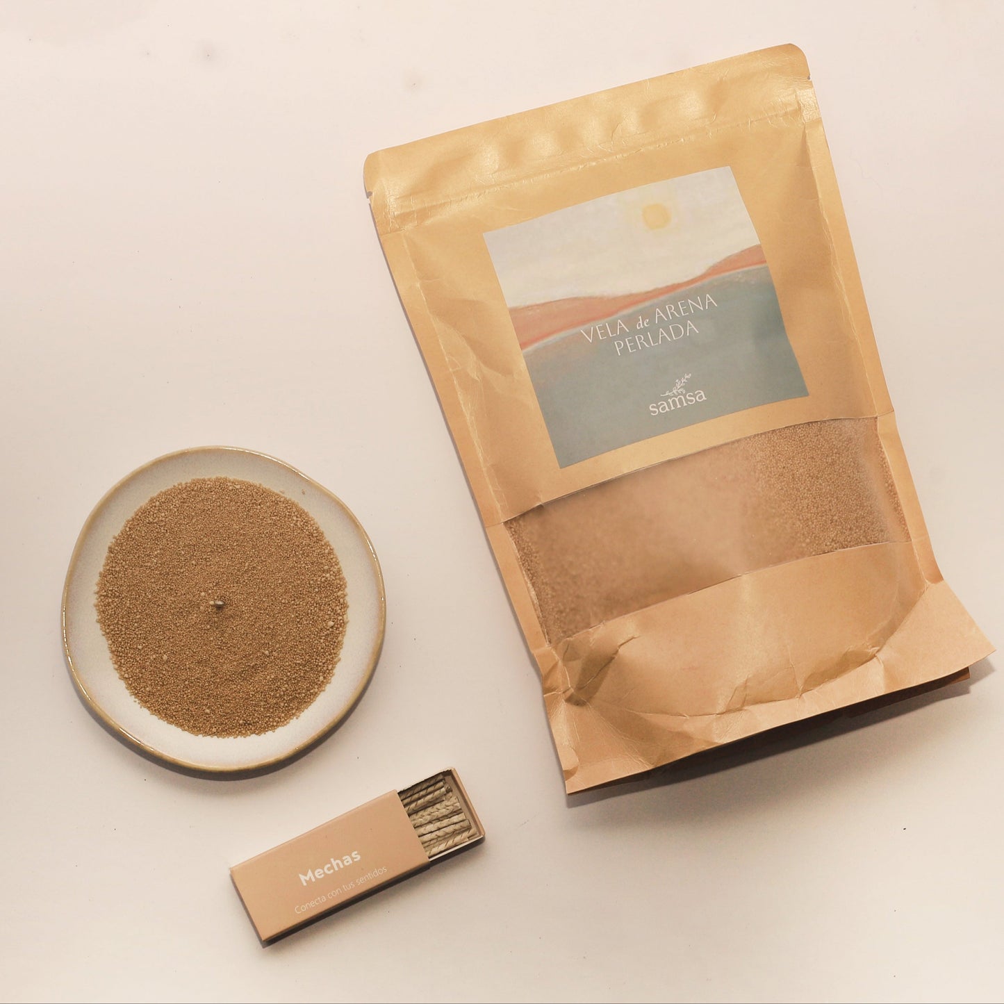 Pack Bolsa de Recarga Vela de Arena 500g + Mechas - Color Arena