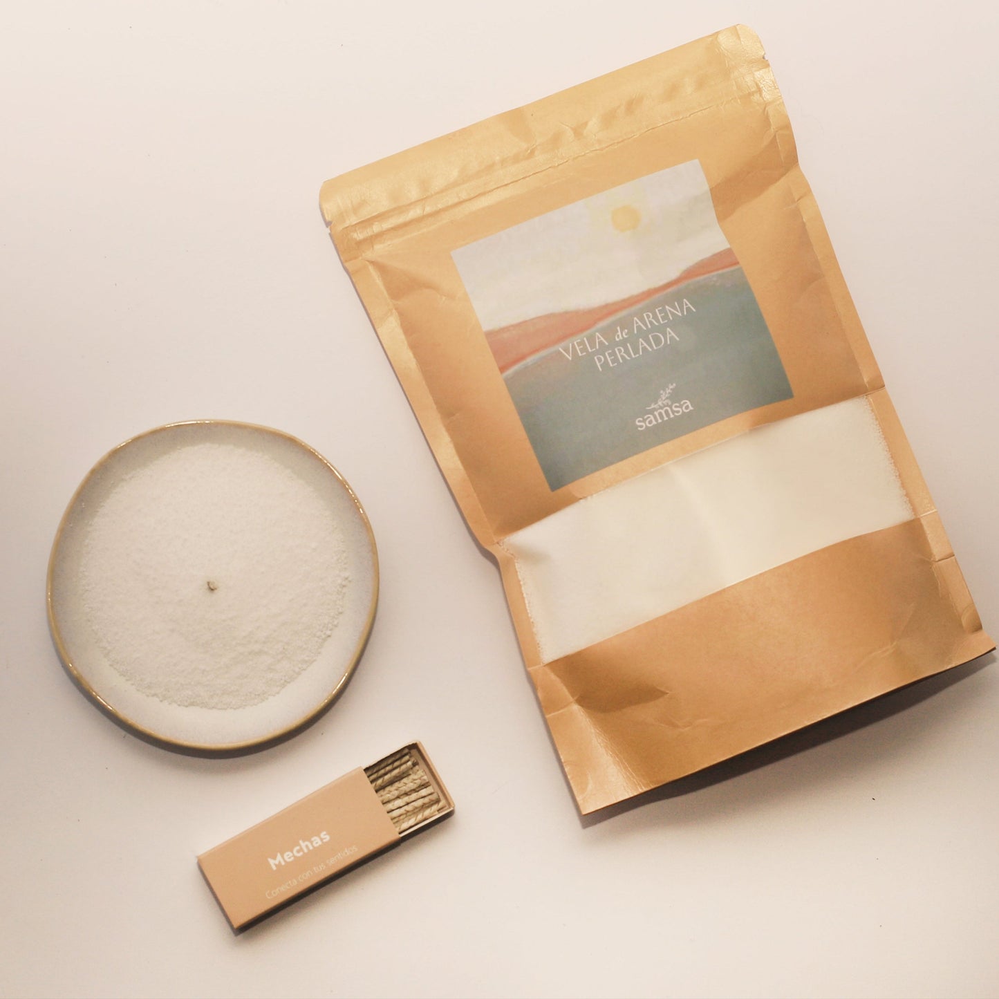 Pack Bolsa de Recarga Vela de Arena 500g + Mechas - Color Blanca
