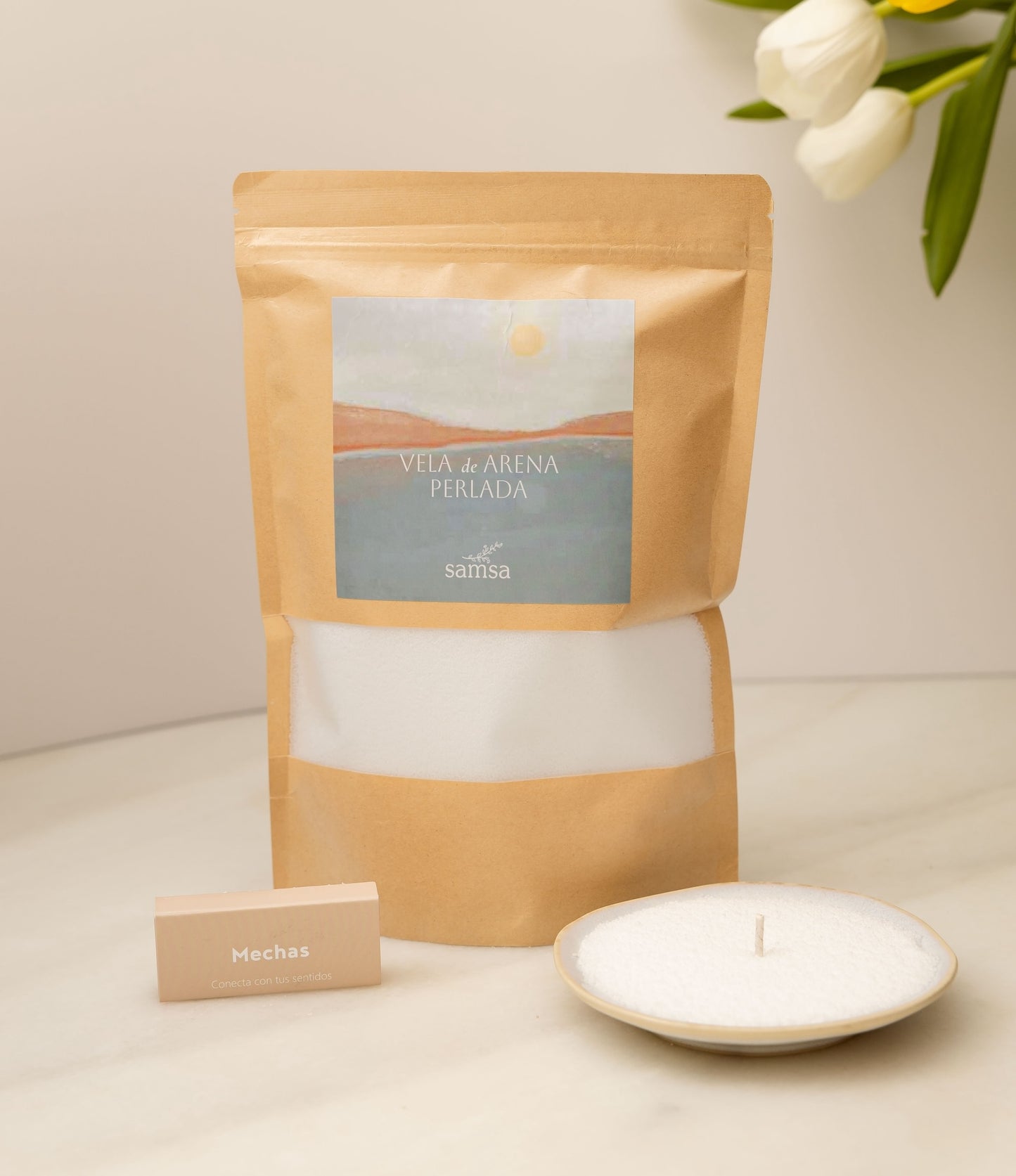 Combo Caja Premium Vela de Arena + Recarga - Color BLANCA - Con encendedor de regalo!