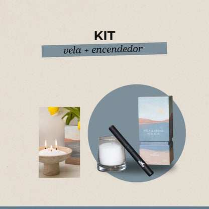 Kit Caja Deluxe Vela de Arena Perlada + Encendedor Eléctrico