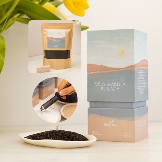 Combo Caja Premium Vela de Arena + Recarga - Color NEGRA - Con encendedor de regalo!