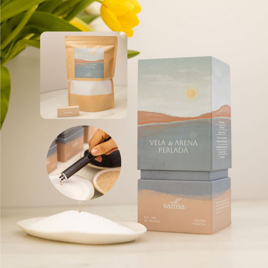 Combo Caja Premium Vela de Arena + Recarga - Color BLANCA - Con encendedor de regalo!
